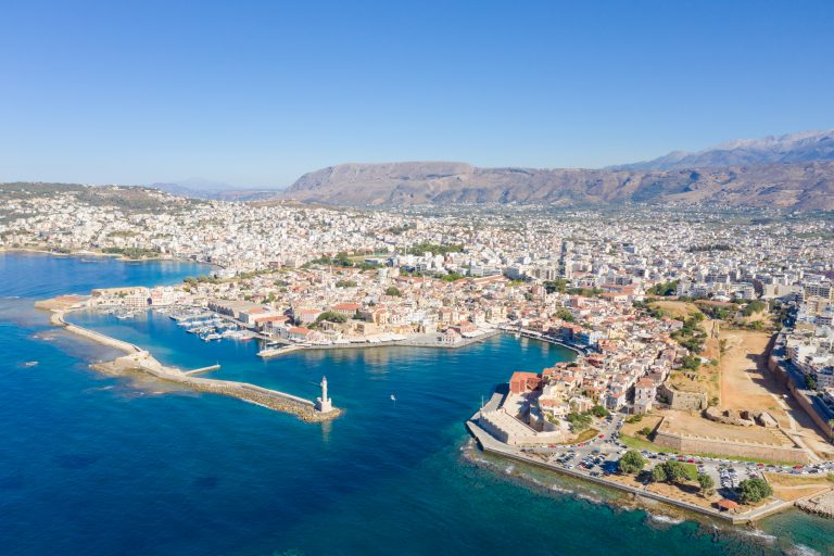 Aerial view of the Old Venetian Harbour in Chania, Greece